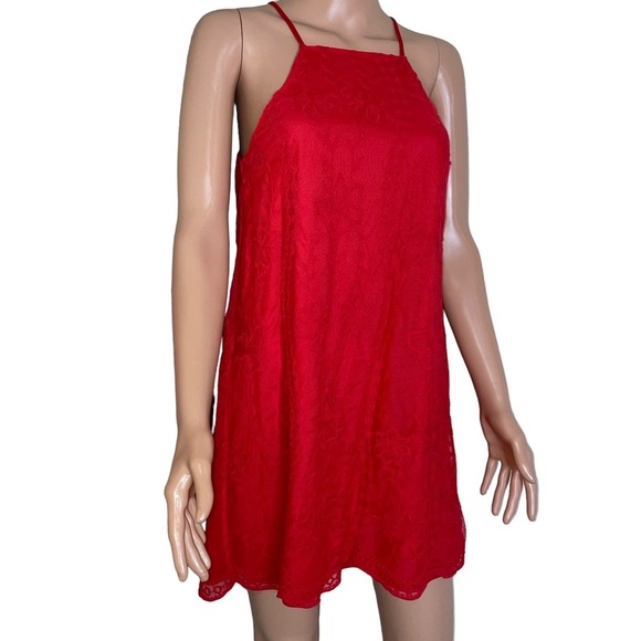 Altar'd State mini dress halter top lace overlay red A-line lined tunic SZ SM - Picture 4 of 12